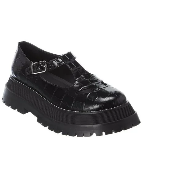 Burberry Shoes Burberry T Bar Crocembossed Leather Loafer